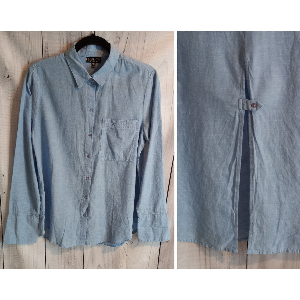 TopShop | Light Blue Chambray Button-Up Shirt w/Buttoned Split Back Detail